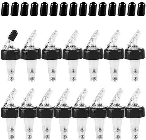 15 Pcs Automatic Measured Liquor Bottle Pourers Quick Shot Spirit Dispenser 1oz/30ml with Dust Caps Wine Pourer Spouts for Drink Alcohol Wine Cocktail Home Bar Bartending Tools