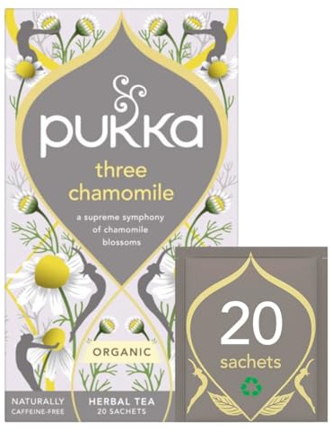 Pukka Herbs | Three Chamomile Organic Herbal Tea Box | Infusion With African, Egyptian & European Chamomile | Perfect For Calming | Caffeine Free | 20 Plant Based Biodegradable Tea Bags