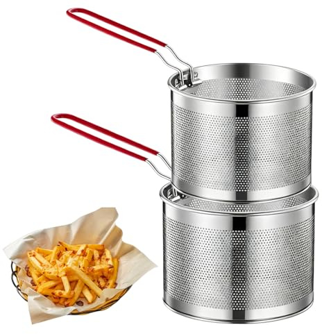 Yunlaishaocer 2 Scolapasta Acciaio Inox - Cestini per Alimenti con Manici Rimovibili, Cestello per Pasta Separata, Drenare, Lavare, Cuocere a Vapore, Friggere (16+18cm)