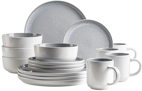 MÄSER 934435 Serie Lunaria, Geschirr Set aus Keramik für 4 Personen, 16-teiliges Kombi Geschirrservice; Reaktivglasur, Steinzeug, grau