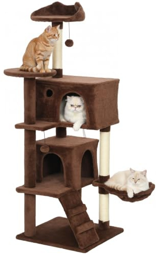 PawHut Árbol Rascador para Gatos, Torre Escalador, 140 cm, Marrón