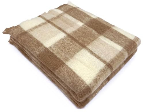 SOFT & SOFT AP MOHAIR Coperta Lana/Plaid MATRIMONIALE Scozzese-Beige