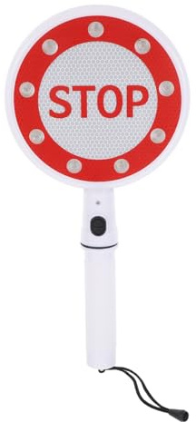 Warmhm Panneau de Portatif Double Face Go/Stop à LED Feu de Routière Alimenté par 3 Piles Aa Indicateur Lumineux Clignotant pour Gestion du Trafic et Parking