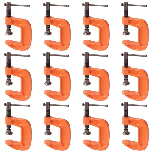 LEXININ 12 Pcs 1 Inch Mini G Clamp, Jaw Opening 30mm Orange Small C Clamps for Woodworking Welding Building, Malleable Cast Iron