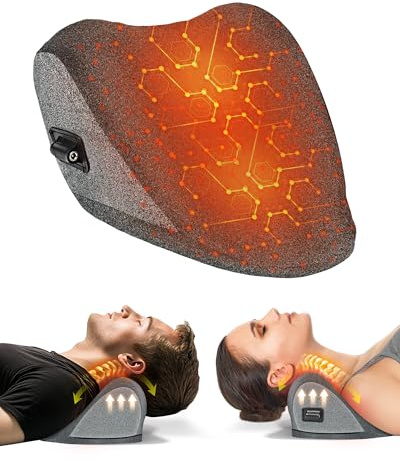 Heated Neck Stretcher for Pain Relief - Neck and Shoulder Relaxer Graphene Heated Cervical Traction Device Neck Pillow Corrector Chiropractic for TMJ Pain Relief and Cervical Spine Alignment Grey