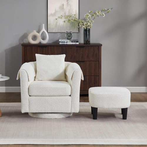 Furrnook 42 W Oversized Swivel Barrel Chair with Storage Ottoman, Modern Upholstered Accent Chair, Comfy Round Swivel Reading Sofa for Living Room or Bedroom
