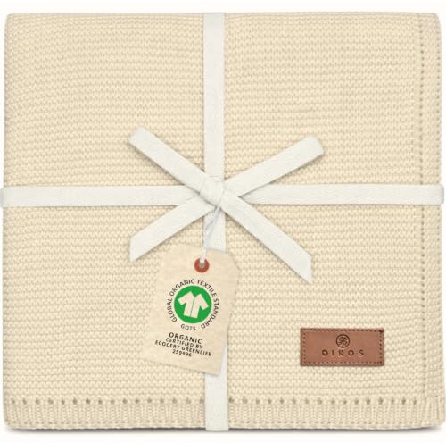 DIKOS Babydecke aus 100% Bio-Baumwolle – Baby Decke für Neugeborene | atmungsaktive Strickdecke (GOTS & OEKO-TEX 100), Kuscheldecke – Babygeschenk zur Geburt für Mädchen & Jungen, Naturbeige