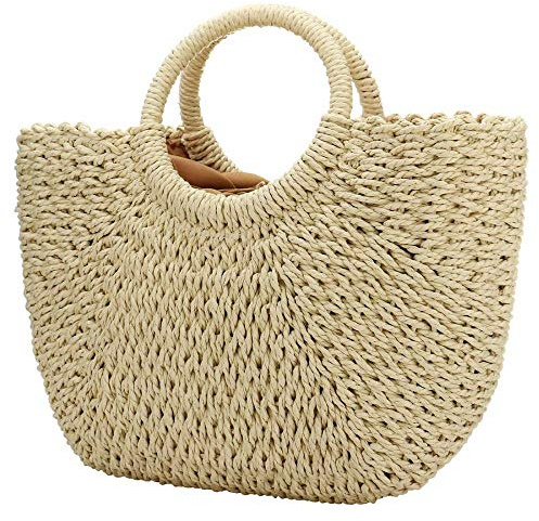 YYW Women's Straw Summer Beach Tote With Handle For Travel & Shopping