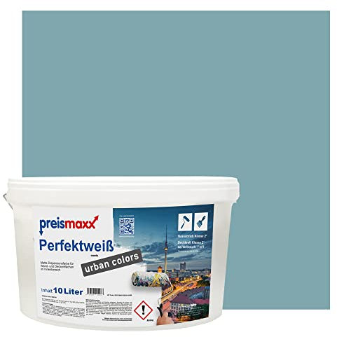 Preismaxx Perfektweiß urban colors, bunte Wandfarbe, blau, petrol 10L, Innenfarbe, hohe Deckkraft Klasse 2, matt