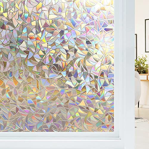 Haton Fensterfolie Blickdicht, Fensterfolie Selbsthaftend Bunt Sichtschutzfolie Fenster, 3D Regenbogen Klebefolie Fenster,ohne Klebstoff UV-Schutz Glasfolie für Wohnzimmer Küche, 44.5 x 300cm