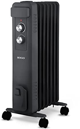 Sogo RADIADOR para hogar Estufa de Aceite de alta eficacia 7 ELEMENTOS – 1500W Negro, con ruedas (SS-18455)