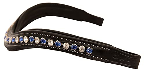 Exion Curved Crystal Browband for Horses – Soft Padded Bling English Bridle Brow Band | Dressage, Show, Jumping | Black, Brown| Clear & Blue Crystal Browband For Horses