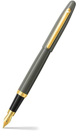Sheaffer VFM 9427 Glossy Light Gray Fountain Pen With PVD Gold Tone Trim | Medium Nib | Premium Gray Pen