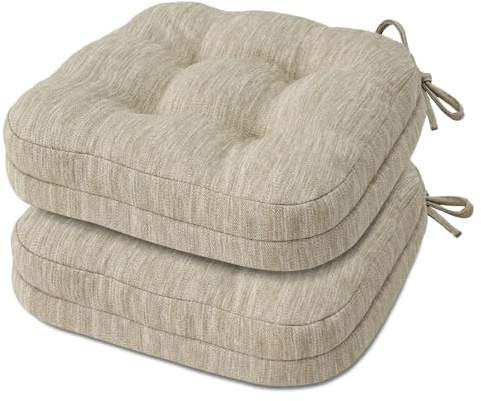 Shinnwa Dining Chair Cushions Set of 2, Dual-Layer Memory Foam Kitchen Chair Cushions, Patented Design Seat Pads with Ties, 16.5 x 16.5 x 3.5in, 2 Pack, Beige