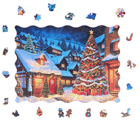 Milliwood Weihnachtliche Puzzles - Christmas Weihnachten Serie - Puzzles für die Ganze Familie - Zauberhafte Holzpuzzles - Weihnachtsdorf - 200 Elemente