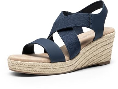 DREAM PAIRS Womens Platform Espadrilles Wedge Sandals, Slip on Elastic Ankle Strap Sandals for Women Casual Dressy Summer,Size 5.5,Navy-Nubuck,SDPW2406W