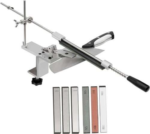 Manuelle Messerschleifer, Profi Rollschleifer Messerschärfer 360° Drehbarer Messerschärfer mit festem Winkel mit 6 Schleifsteinen für Grobschärfen und Scheren Schleife