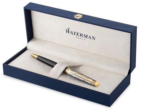 Waterman Hémisphère Kugelschreiber | Metall und schwarzer Lack mit goldenen Zierteilen, ziselisierte Kappe | Mittlere Spitze | Geschenkbox