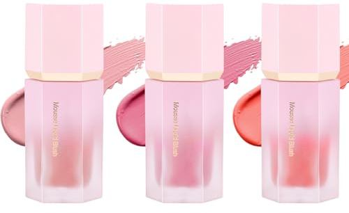 3 rubor líquido para mejillas, color crema suave con purpurina fina, maquillaje de aspecto natural y hidratante de larga duración