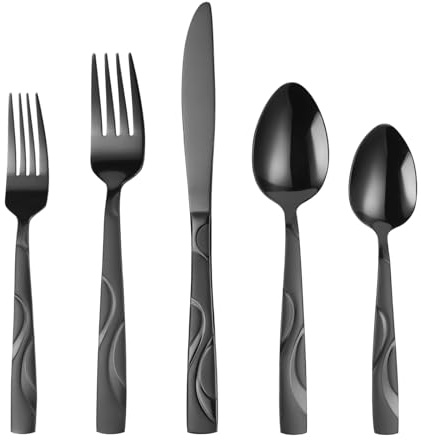 FONGDANLAITE 30 Pieces Black Silverware Set Pieces Stainless Steel | , 30 Pieces Stainless Steel Flatware Utensils, Cutlery Set Service for 6 Including Fork Spoon and Knife, Dishwasher Safe