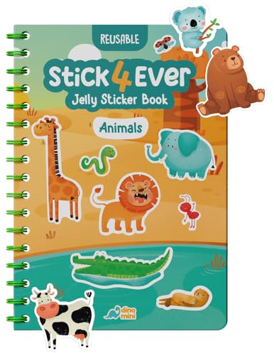 Stick4Ever Jelly Sticker Book - for Kids - Waterproof, Easy to Clean Reusable Sticker Book for Toddlers- Reusable Road Trip Activities for Kids - Stocking Stuffers for Toddlers (Animals)