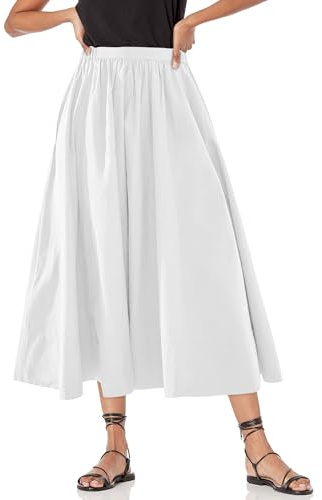 Yousify Women’s A-Line Midi Skirts Casual Elastic High Waist Flowy Swing Pleated Beach Boho Long Skirt with Pocket White