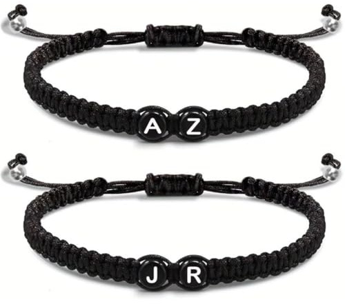 zyinoant 2Pcs Custom Couple Matching Bracelets, Personalized Couples Bracelets for Him & Her, Handmade Braided Adjustable Rope, Handmade Rope Friendship & Relationship Gift for Anniversary, Birthday