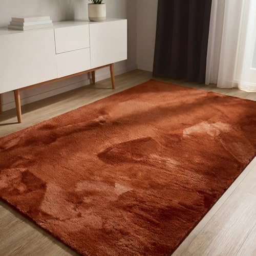 benuta Basic Kunstfaser Fellteppich Furry - Orange 160x230 cm - Weicher Wohnzimmerteppich - Anti-Rutsch-Rückseite - Waschbar - Für Fußbodenheizung geeignet