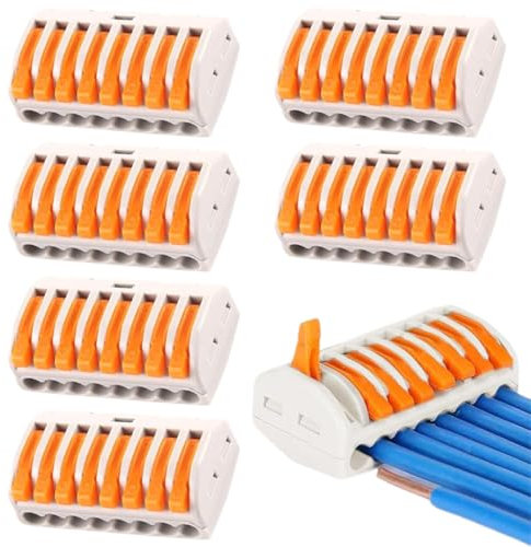YAYNO 6 Pezzi Connettori Elettrici Rapidi con Polo Leva-Dado Cavo Connettore 8 Porte Conduttore Compatto Connettore Morsettiera Connettore Molla Morsettiera Cavo Connettore Rapido