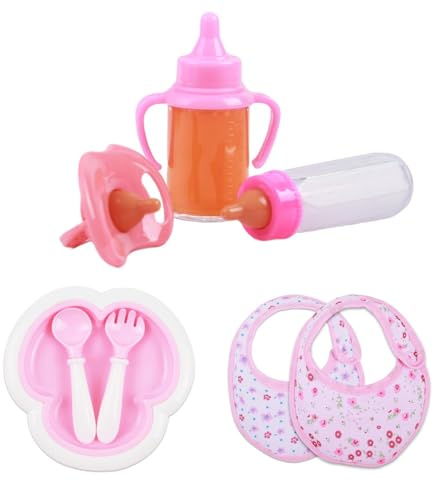 MAOSHYMS Babypuppe Fütterungsset,Magische Flasche,Puppenzubehör,Schnuller, Teller, Löffel,Gabel, Baby Puppenflasche
