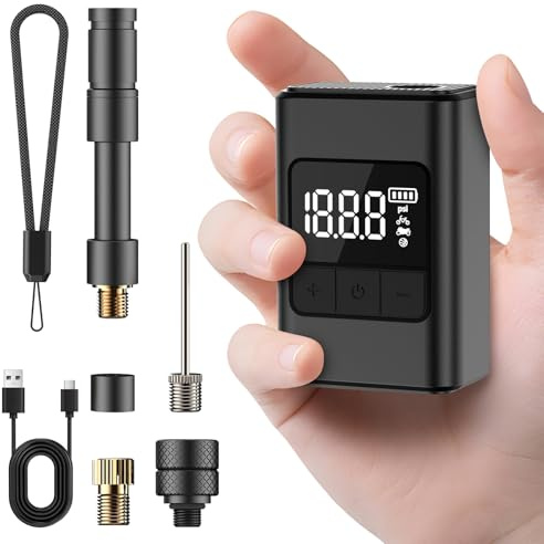 Mini Bomba De Bicicleta Eléctrica De 120 PSI, Bomba Portátil para Bicicleta, con Manómetro Digital hinchador Electrico Bicicleta, con Válvulas Presta y Schrader para Bicicletas de Carretera, Bike Mont