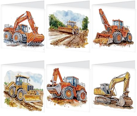 SHEGZHUC Set of 6 diamond painting greeting cards tractor, cards car with envelopes, birthday card, thank you card, blessing card, holiday cards, gift suitable for all ages