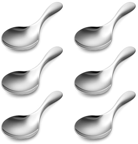 Thinp 6 Pcs Small Handle Spoon, Stainless Steel Short Handle Spoons Tea Coffee Scoop for Condiment Sugar Honey Coffee Dessert