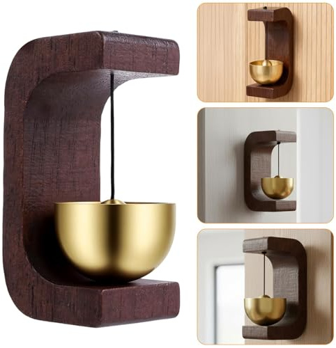 Magnetic Door Bell Chime, Magnetic Wooden Wind Chime Doorbell Decoration with Self-Adhesive Dots, C Shape Door Bell for Doors Opening Decoration (Brown)