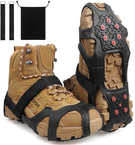 Tungsten Crampons Ice Cleats for Shoes and Boots Non-Slip Shoe Grippers with Reflective Heel Traction Cleats for Walking on Snow Ice L