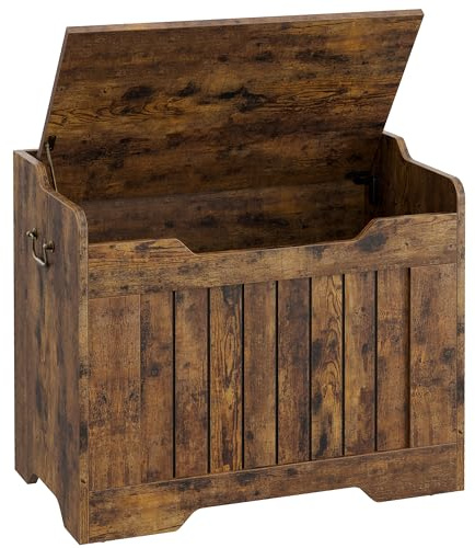 Garvee Storage Chest, Wooden Storage Bench with Safety Hinge, Flip Top Blanket Chest Trunks, Supports 350 Lb, for Entryway, Living Room, Bedroom (Rustic Brown, 24.8 L x 14 W x 22 H)