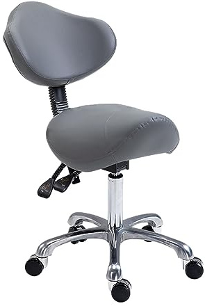 Sadelpall Sadelpall På Hjul Vridbar Justerbar Pall, Skönhetspall Stol med Ryggstöd, Ergonomisk Sadelstol Rullstol för Tandsjukhus(Light Gray)