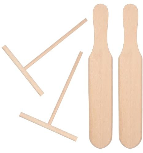 Elegaperma 4 Pcs Wood Crepe Spreader Tool, Dual-Thickness Crepe Tool with Wooden Turner, Crepe Tools for Pancakes, Flatbreads, Roti and Home Kitchen Cooking