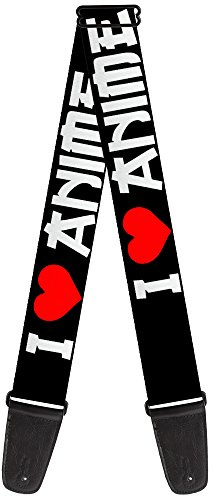 Gitarrengurt I Heart Anime Bold Schwarz Weiß Rot 5,1 cm breit