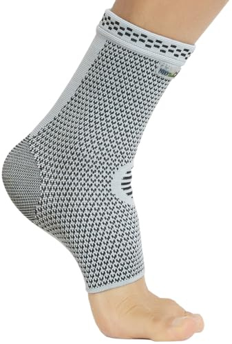 NEOtech Care Tobillera de compresión Tejido de punto de fibra de bambú - Ligero, elástico y transpirable - Pie derecho o izquierdo - Hombre y mujer (Gris, Talla S, 1 Unidad)
