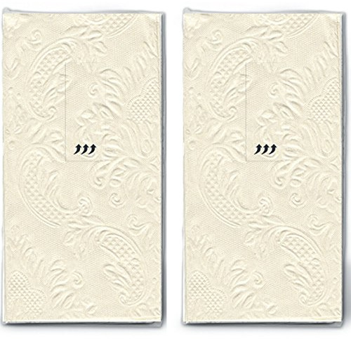 20 Taschentücher (2x 10) Moments Ornament creme/beige - Uni mit Ornamente geprägt/Hochzeit/Freudentränen