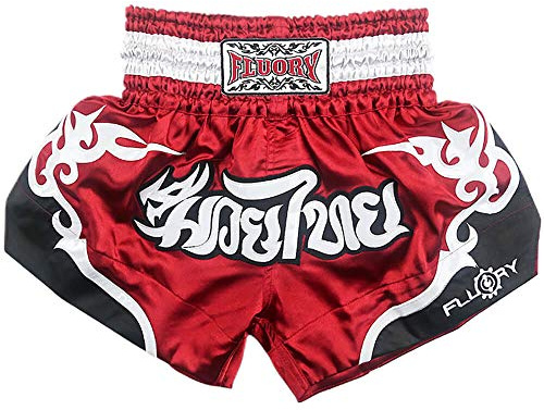 FLUORY Pantaloncini da Muay Thai, resistenti agli strappi, da boxe, MMA, combattimento, calcio, abbigliamento per uomini, donne, bambini, arti marziali, allenamento, grpling., Rosso vinaccia, S