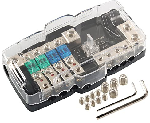 Camper KFZ Verteilerblock Audio Sicherungshalter Autobatterie Stromverteiler Mini ANL Sicherungskasten 0/4ga Rote LED Anzeige 30A 60A 80A Sicherungen Wohnmobil Sicherungsverteiler