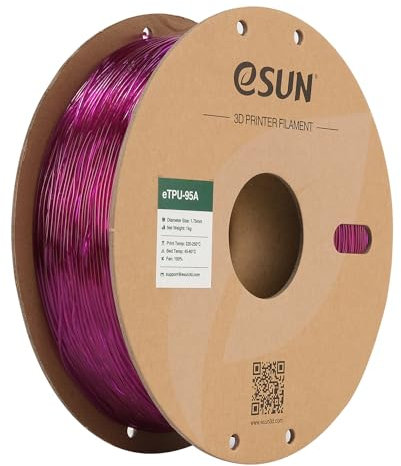 eSUN Flexibles TPU Filament 1.75mm, 3D Drucker Filament TPU-95A, Maßgenauigkeit +/- 0.05mm, 1kg Spule (2.2 LBS) , Transparent Lila