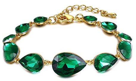 Clearine Damen Armband Hochzeit Braut Kristall Multi Teardrop Armkette Smaragd-Grün Gold-Ton