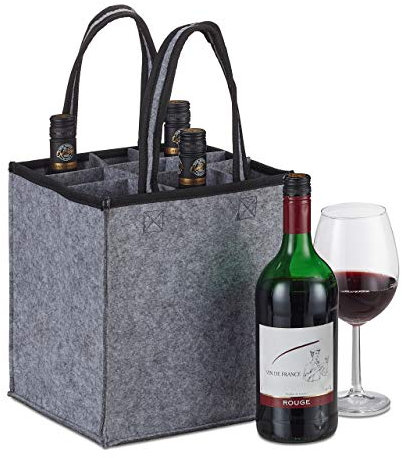 Relaxdays Flaschentasche, 9 Flaschen, Flaschenträger für Wein, Bier, Leergut Sammelbehälter, HxBxT 45 x 24 x 24 cm, Grau