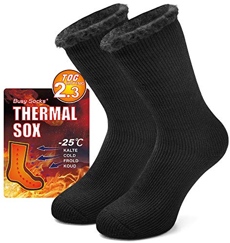 Busy Socks Winter Warm Thermal Socks for Men Women Extra Thick Insulated Heated Crew Boot Socks for Extreme Cold Weather, Medium, 1 Pair Black