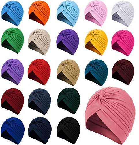 Syhood 22 Pieces Stretch Turbans Chemo Head Wrap Cancer Head Beanie Twisted Turban Cap Cover Hats for Women(Classic Color)