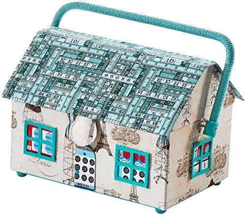 Kobolo Nähkästchen Nähkorb Nähkörbchen Nähkasten - HOUSE - 27x20x20 cm Türkis