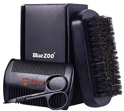 Almencla Kit de Soin de Barbe pour Hommes, Brosse et Peigne à Barbe, Cadeaux, Noir